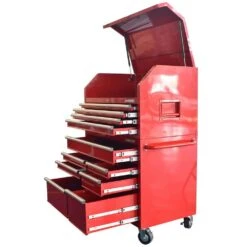 Husky 42 In. 12-Drawer 24.5 In. Deep Tool Chest/Rolling Cab Set Gross Red -Husky Shop gloss red husky tool chest combos hotc4212b21s 44 1000