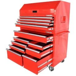 Husky 42 In. 12-Drawer 24.5 In. Deep Tool Chest/Rolling Cab Set Gross Red -Husky Shop gloss red husky tool chest combos hotc4212b21s 76 1000