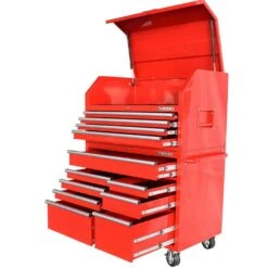 Husky 42 In. 12-Drawer 24.5 In. Deep Tool Chest/Rolling Cab Set Gross Red -Husky Shop gloss red husky tool chest combos hotc4212b21s fa 1000