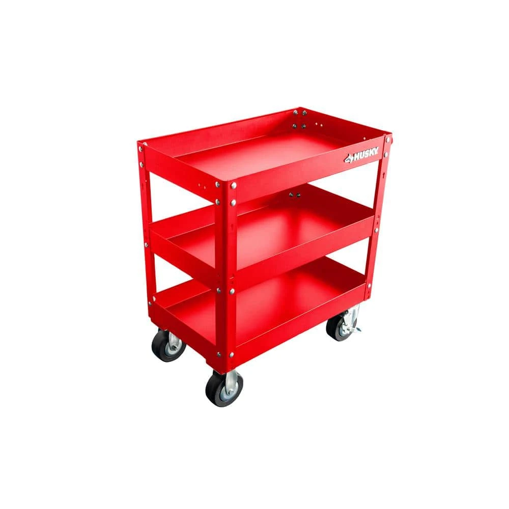 Husky 28 In. 3 Tier Cart, Gloss Red 4 Husky 28 In. 3 Tier Cart, Gloss Red - Image 4