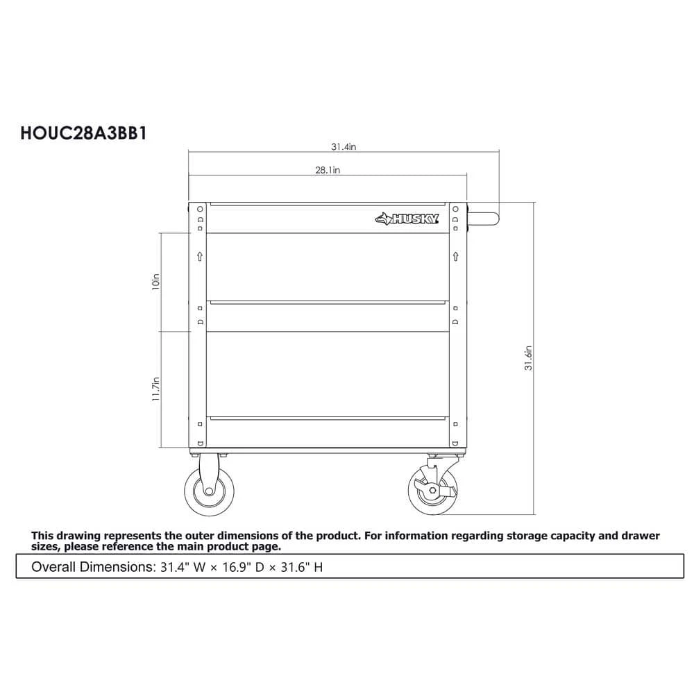 Husky 28 In. 3 Tier Cart, Gloss Red 2 Husky 28 In. 3 Tier Cart, Gloss Red - Image 2