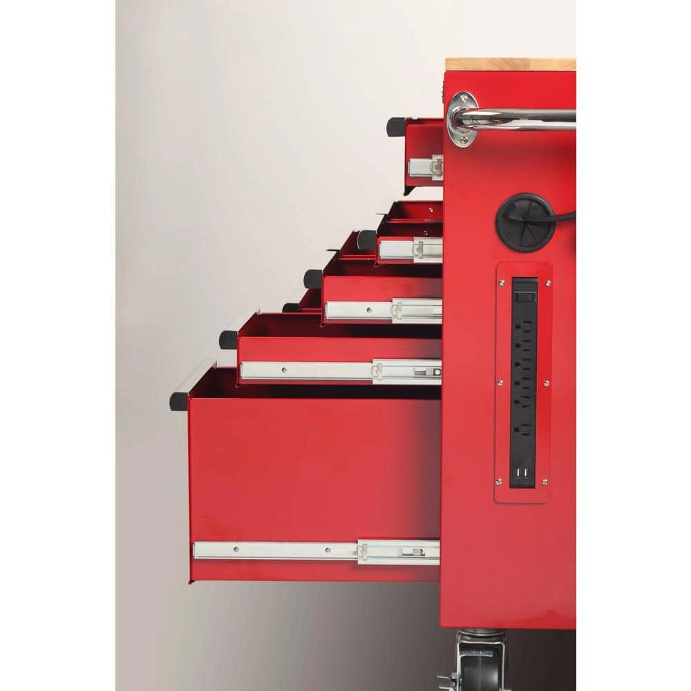 Husky 42 In. W X 18.1 In. D Standard Duty 10-Drawer Mobile Workbench Tool Chest With Solid Wood Top In Gloss Red 9 Husky 42 In. W X 18.1 In. D Standard Duty 10-Drawer Mobile Workbench Tool Chest With Solid Wood Top In Gloss Red - Image 9