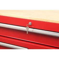 Husky 42 In. W X 18.1 In. D Standard Duty 10-Drawer Mobile Workbench Tool Chest With Solid Wood Top In Gloss Red 25 Husky 42 In. W X 18.1 In. D Standard Duty 10-Drawer Mobile Workbench Tool Chest With Solid Wood Top In Gloss Red -Husky Shop gloss red with silver finishes husky mobile workbenches h42mwc10r tl 76 1000
