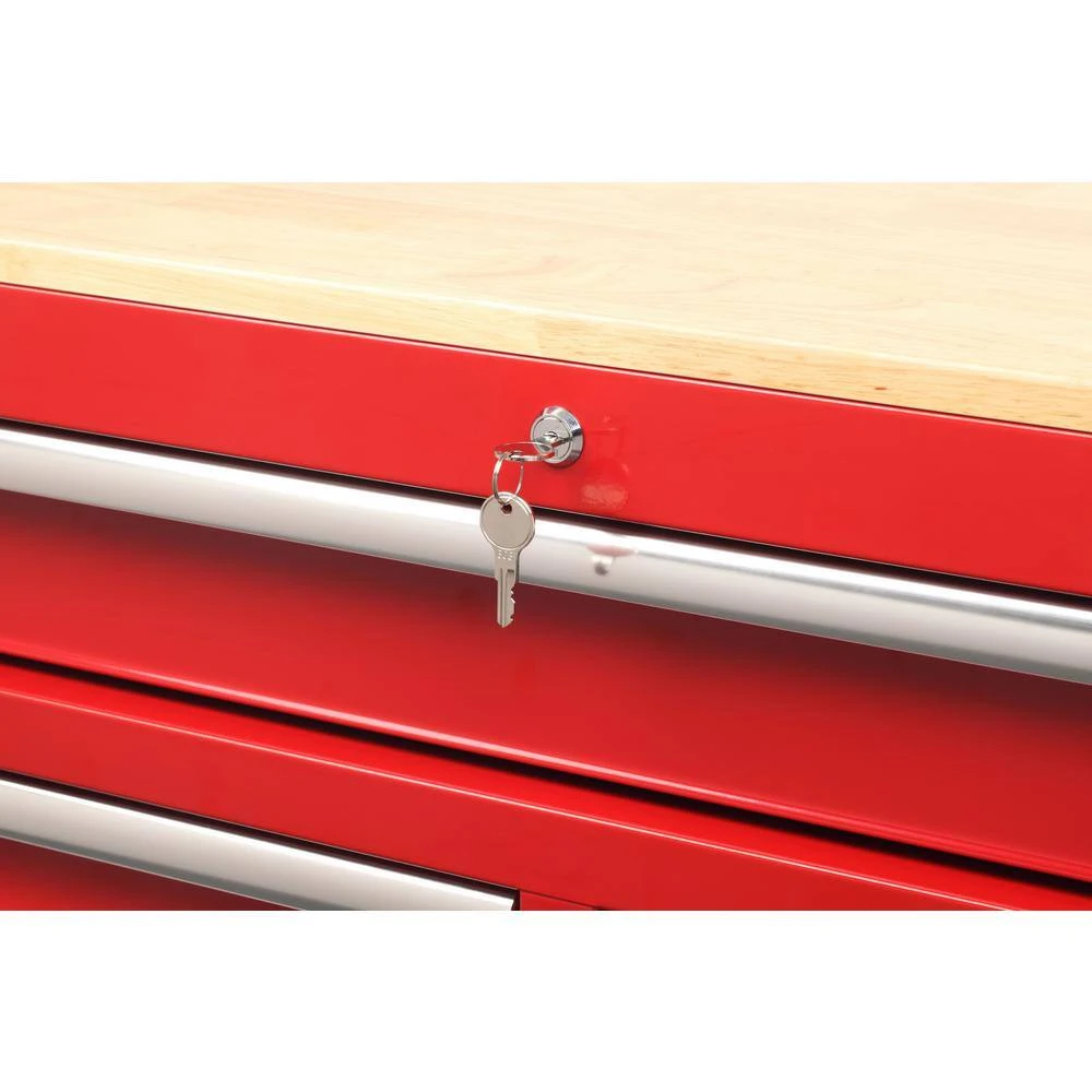 Husky 42 In. W X 18.1 In. D Standard Duty 10-Drawer Mobile Workbench Tool Chest With Solid Wood Top In Gloss Red 13 Husky 42 In. W X 18.1 In. D Standard Duty 10-Drawer Mobile Workbench Tool Chest With Solid Wood Top In Gloss Red - Image 13