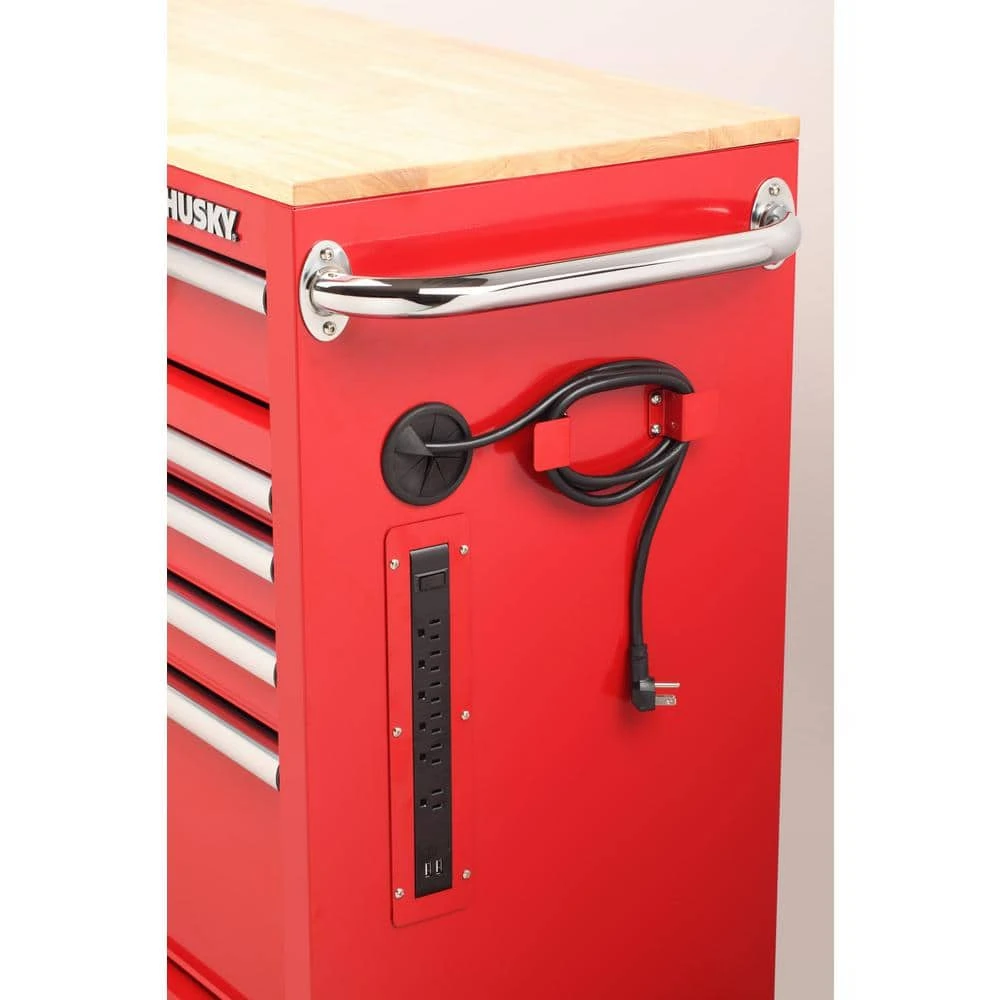 Husky 42 In. W X 18.1 In. D Standard Duty 10-Drawer Mobile Workbench Tool Chest With Solid Wood Top In Gloss Red 8 Husky 42 In. W X 18.1 In. D Standard Duty 10-Drawer Mobile Workbench Tool Chest With Solid Wood Top In Gloss Red - Image 8