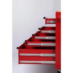 Husky 46 In. W X 24.5 In D Standard Duty 9-Drawer Mobile Workbench With Mechanics Tool Set (290-Piece) In EVA In Gloss Red -Husky Shop gloss red with silver trim husky mobile workbenches h290tb46redcb 76 1000