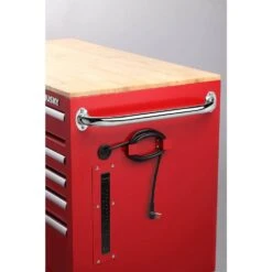 Husky 46 In. W X 24.5 In. D Standard Duty 9-Drawer Mobile Workbench Tool Chest With Solid Wood Top In Gloss Red -Husky Shop gloss red with silver trim husky mobile workbenches h46mwc9rv2 1f 1000