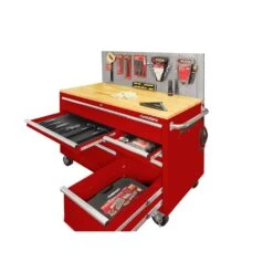 Husky 52 In. W X 24.5 In. D 9-Drawer Standard Duty Mobile Workbench Tool Chest With Solid Work Top And Pegboard In Gloss Red -Husky Shop gloss red with silver trim husky mobile workbenches hotc5209b23m 77 1000