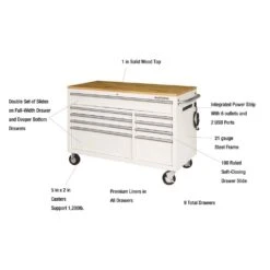 Husky 52 In. W X 25 In. D 9-Drawer Gloss White Mobile Workbench Tool Chest With Mechanics Tool Set In Foam (370-Piece) -Husky Shop gloss white husky mobile workbenches h370eva52mwbwhtcb 1d 1000