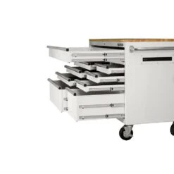 Husky 52 In. W X 25 In. D 9-Drawer Gloss White Mobile Workbench Tool Chest With Mechanics Tool Set In Foam (370-Piece) -Husky Shop gloss white husky mobile workbenches h370eva52mwbwhtcb c3 1000