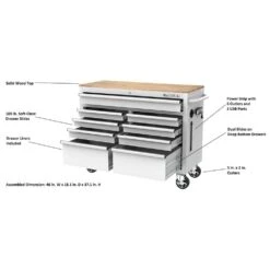 Husky Tool Storage 46 In. W X 18 In. D 9-Drawer Gloss White Mobile Workbench Cabinet -Husky Shop gloss white husky mobile workbenches h46x18mwc9wht a0 1000