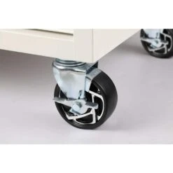 Husky 46 In. W X 25 In. D Standard Duty 9-Drawer Mobile Workbench Cabinet With Solid Wood Top In Gloss White -Husky Shop gloss white with silver trim husky mobile workbenches h46mwc9gwv2 44 1000