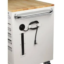 Husky 46 In. W X 25 In. D Standard Duty 9-Drawer Mobile Workbench Cabinet With Solid Wood Top In Gloss White -Husky Shop gloss white with silver trim husky mobile workbenches h46mwc9gwv2 76 1000