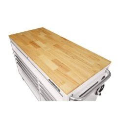 Husky 52 In. W X 25 In. D Standard Duty 9-Drawer Mobile Workbench Tool Chest With Solid Wood Top In Gloss White -Husky Shop gloss white with silver trim husky mobile workbenches hotc5209bj1m 1f 1000