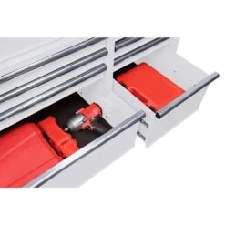 Husky 52 In. W X 24.5 In. D 9-Drawer Standard Duty Mobile Workbench Tool Chest With Solid Work Top And Pegboard In Gloss White -Husky Shop gloss white with silver trim husky mobile workbenches hotc5209bj2m 1d 1000