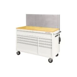 Husky 52 In. W X 24.5 In. D 9-Drawer Standard Duty Mobile Workbench Tool Chest With Solid Work Top And Pegboard In Gloss White