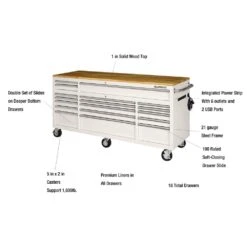 Husky Tool Storage 72 In. W Standard Duty Gloss White Mobile Workbench Tool Chest 16 Husky Tool Storage 72 In. W Standard Duty Gloss White Mobile Workbench Tool Chest -Husky Shop gloss white with silver trim husky mobile workbenches hotc7218bj1m 1d 1000