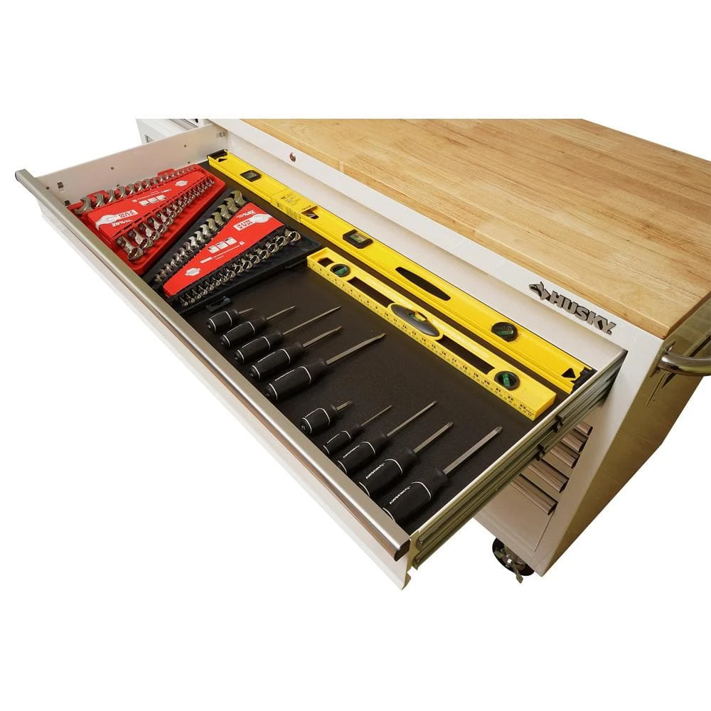 Husky Tool Storage 72 In. W Standard Duty Gloss White Mobile Workbench Tool Chest 6 Husky Tool Storage 72 In. W Standard Duty Gloss White Mobile Workbench Tool Chest - Image 6