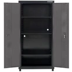 Husky Regular Duty 36 In. W X 72 In. H X 18 In. D 4-Shelf 22-Gauge Steel Freestanding Garage Storage Cabinet In Black And Gray -Husky Shop gray black husky free standing cabinets kf3f361872 h9 77 1000