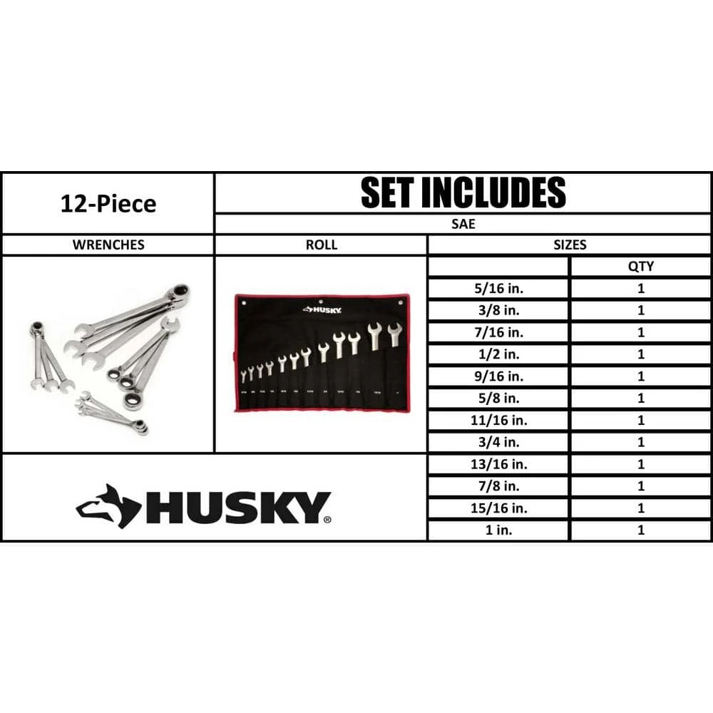 Husky 72-Tooth Reversible SAE Ratcheting Wrench Set (12-Piece) 11 Husky 72-Tooth Reversible SAE Ratcheting Wrench Set (12-Piece) - Image 11