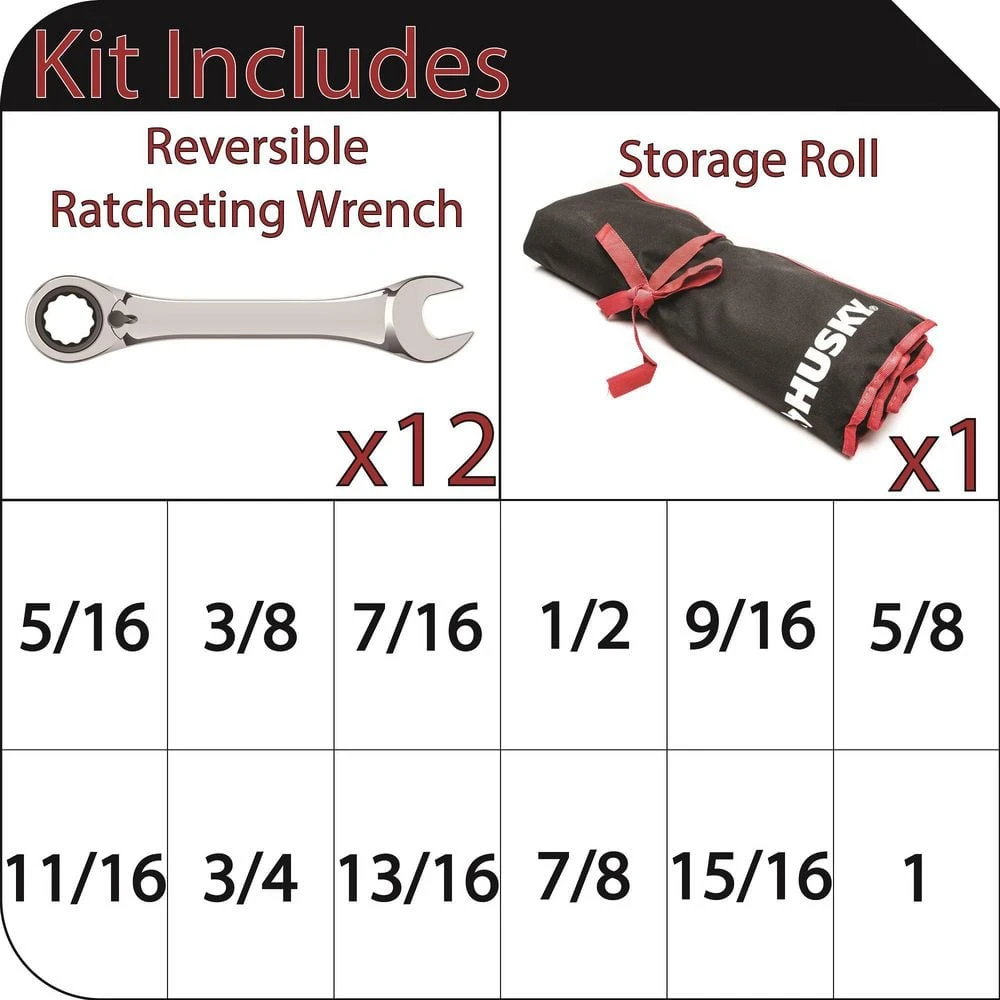 Husky 72-Tooth Reversible SAE Ratcheting Wrench Set (12-Piece) 2 Husky 72-Tooth Reversible SAE Ratcheting Wrench Set (12-Piece) - Image 2