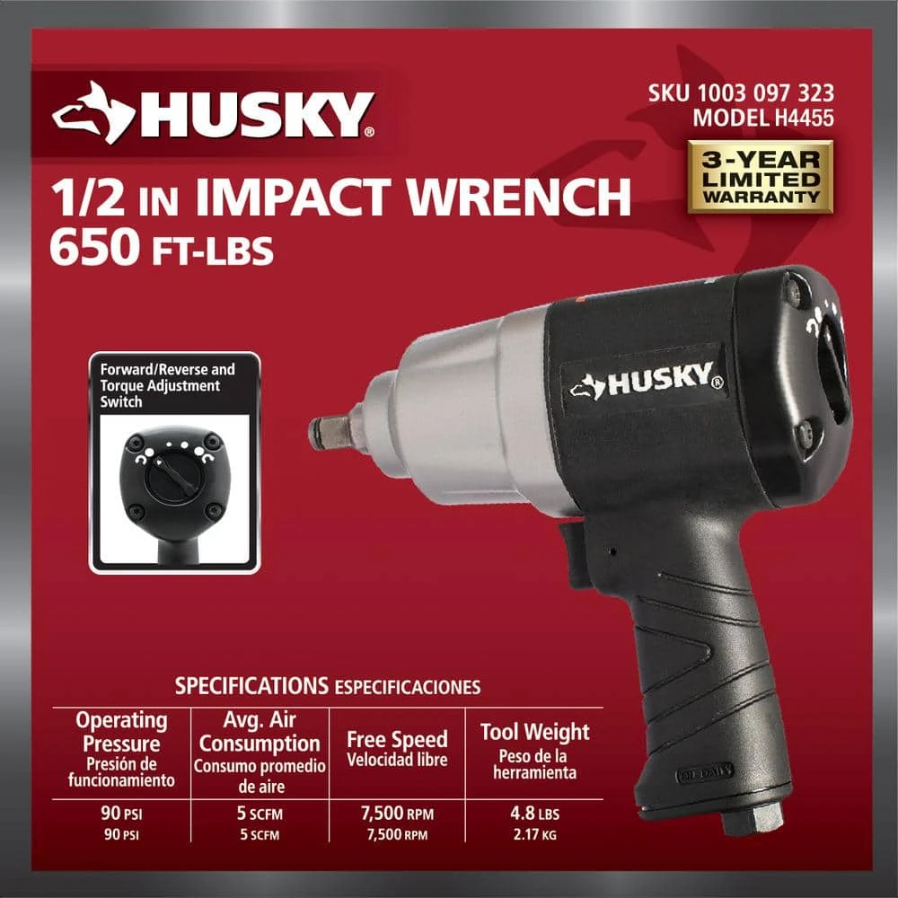 Husky 650 Ft./lbs. 1/2 In. Impact Wrench 4 Husky 650 Ft./lbs. 1/2 In. Impact Wrench - Image 4