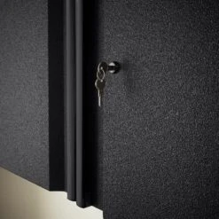 Husky Pro Duty Welded 20-Gauge Steel Wall Mounted Garage Cabinet In Black LINE-X (28 In. W X 22 In. H X 14 In. D) -Husky Shop husky black linex husky wall mounted cabinets htc1000010 lx 77 1000