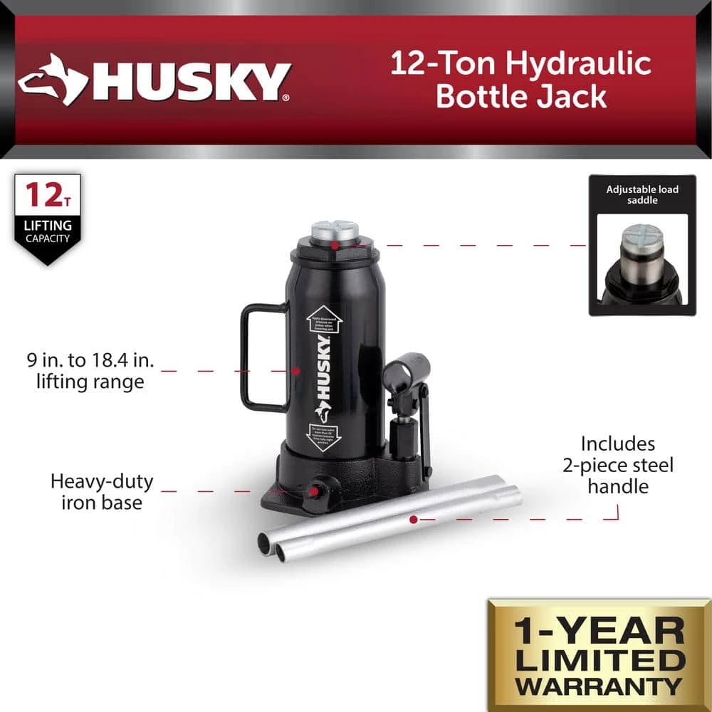 Husky 12-Ton Hydraulic Bottle Car Jack 2 Husky 12-Ton Hydraulic Bottle Car Jack - Image 2