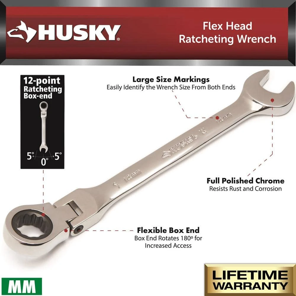 Husky 12 Mm Flex Head Ratcheting Combination Wrench 2 Husky 12 Mm Flex Head Ratcheting Combination Wrench - Image 2