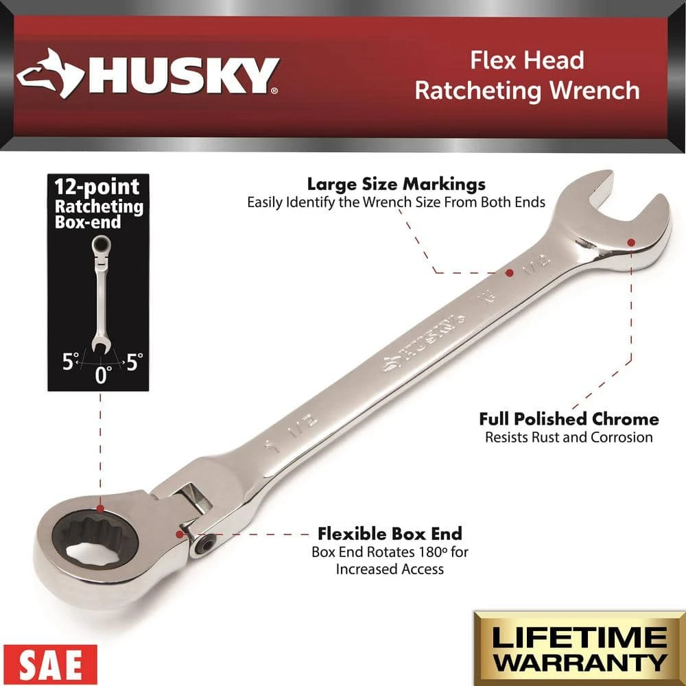 Husky 5/8 In. Flex Head Ratcheting Combination Wrench 2 Husky 5/8 In. Flex Head Ratcheting Combination Wrench - Image 2