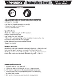 Husky 1/2 In. X 50 Ft. Heavy‑Duty Manual Drain Auger For Clogged Sink, Shower And Floor Drains -Husky Shop husky drain snakes 82 971 111 40 1000