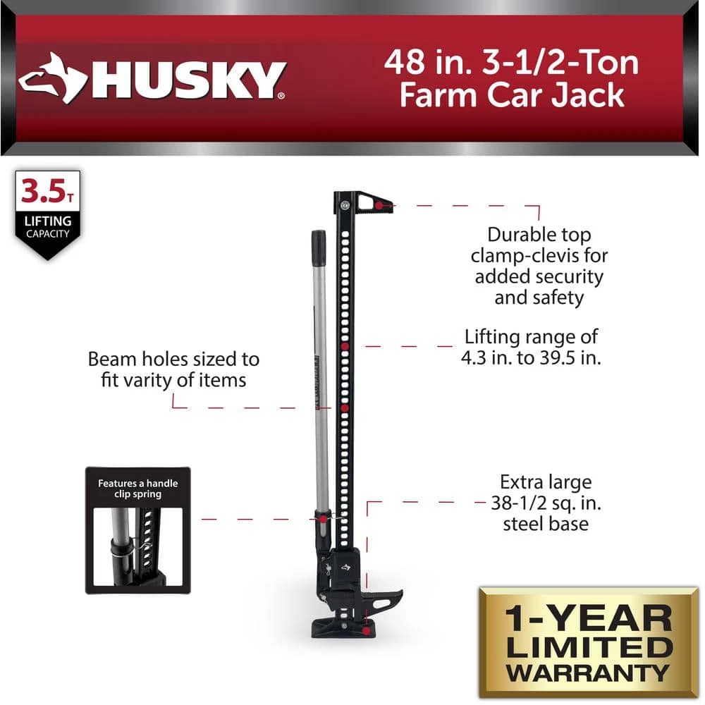 Husky 48 In. 3-1/2-Ton Farm Car Jack 2 Husky 48 In. 3-1/2-Ton Farm Car Jack - Image 2