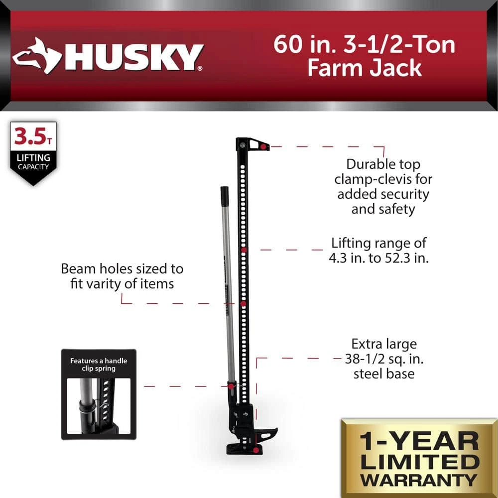 Husky 60 In. 3-1/2-Ton Farm Car Jack 2 Husky 60 In. 3-1/2-Ton Farm Car Jack - Image 2