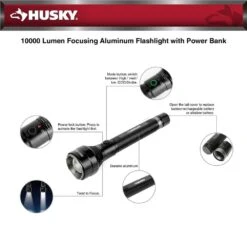 Husky 10000 Lumens Dual Power Focusing Aluminum Rechargeable Flashlight 25 Husky 10000 Lumens Dual Power Focusing Aluminum Rechargeable Flashlight -Husky Shop husky handheld flashlights 91307 44 1000
