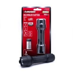 Husky 500 Lumens Tough Stainless Steel Core Multi-Setting LED Flashlight, Impact And Water Resistant With Batteries -Husky Shop husky handheld flashlights hsk1pak500psf1 fa 1000
