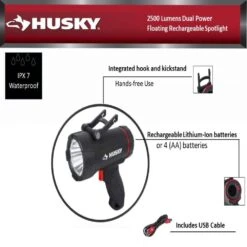 Husky 2500 Lumens Dual Power Floating Rechargeable Spotlight -Husky Shop husky handheld spotlights 90711 fa 1000