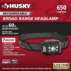 Husky 650 Lumens Dual-Power Broad Range LED Headlamp 7 Modes With USB Port And Rechargeable Battery 17 Husky 650 Lumens Dual-Power Broad Range LED Headlamp 7 Modes With USB Port And Rechargeable Battery -Husky Shop husky headlamps hsky650dphl 40 1000