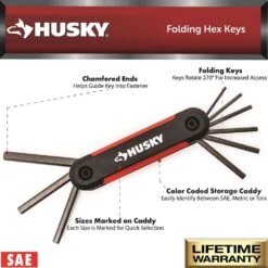 Husky Mini Folding Hex Key Set (9-Piece SAE, 8-Piece MM) -Husky Shop husky hex key sets hmfhksm17pcn 06 40 1000