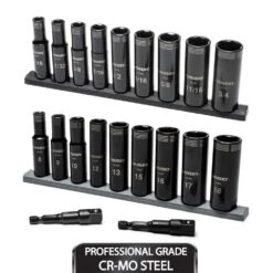 Husky 3/8 In. Drive Thin Wall Deep 6-Point Impact Socket Set SAE/Metric (20-Piece)