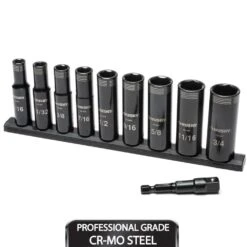 Husky 3/8 In. Drive Thin Wall SAE Deep 6-Point Impact Socket Set (10-Piece)