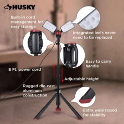 Husky 7000 Lumens Portable Corded LED Work Light With Tripod -Husky Shop husky jobsite lighting 7901304012 4f 1000