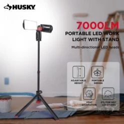 Husky 7000 Lumens Portable Corded LED Work Light With Tripod -Husky Shop husky jobsite lighting 7901304012 fa 1000