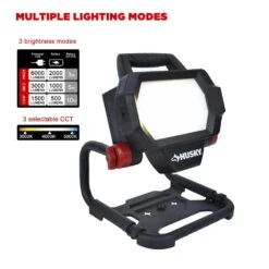 Husky 6,000 Lumen Hybrid LED Work Light With Rechargeable Battery -Husky Shop husky jobsite lighting 7903802012 44 1000