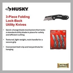 HUSKY 3-PACK FOLDING LOCK-BACK Utility Knife -Husky Shop husky knife sets 00073 40 1000