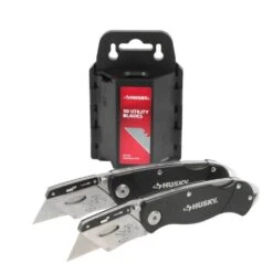 Husky Folding Lock-Back Utility Knife With 50 Blades In Dispenser (2-Piece)