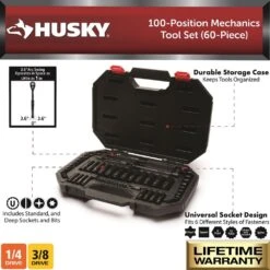 Husky 3/8 In. Drive 100-Position Universal SAE And Metric Mechanics Tool Set (60-Piece) -Husky Shop husky mechanics tool sets h10060mtsrm 40 1000