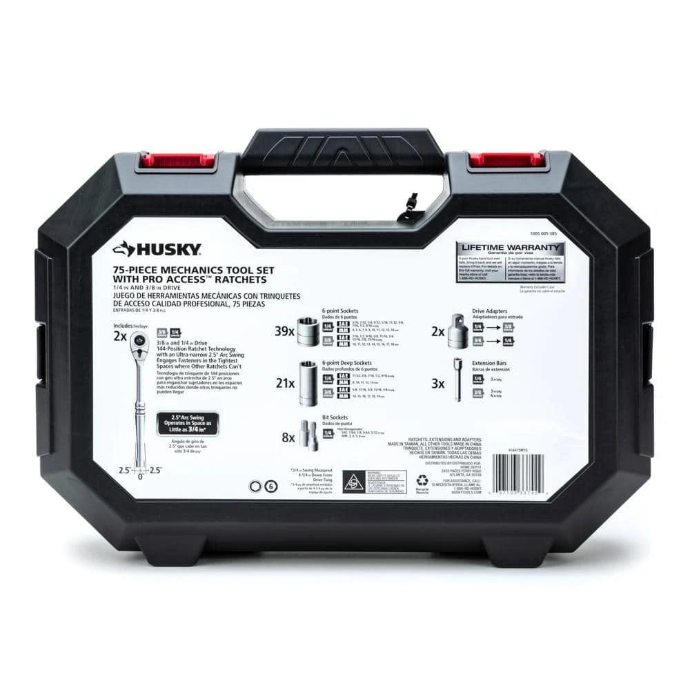 Husky 144-Tooth Mechanics Tool Set (75-Piece) 12 Husky 144-Tooth Mechanics Tool Set (75-Piece) - Image 12