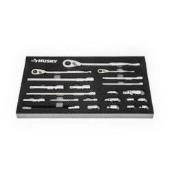 Husky 1/4 In., 3/8 In. And 1/2 In. 144-Position Ratchet And Accessory Set In EVA (22-Piece) -Husky Shop husky mechanics tool sets h144rat22pceva c3 1000