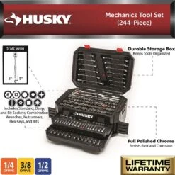 Husky 1/4 In., 3/8 In. And 1/2 In. 72-Tooth Ratchet Mechanics Tool Set With Chest (244-Piece) -Husky Shop husky mechanics tool sets h244mtschest 40 1000