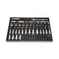 Husky 1/4 In., 3/8 In. And 1/2 In. 72-Tooth Ratchet Mechanics Tool Set With EVA (244-Piece) -Husky Shop husky mechanics tool sets h244mtseva 4f 1000